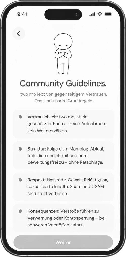 Community guidelines: confidentiality, structure, respect, consequences.